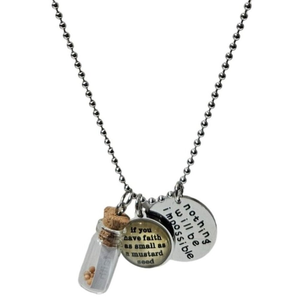 Faith Necklace Inspirational Charms Mustard Seed Vial Religious Fashion Jewelry